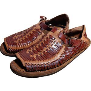 Vintage Men Size 8 Handmade Leather Huarache Sandals Made In Mexico Tire Sole